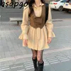 Bijpassende sets Casual Vintage Geplooid Revers Flare Sleeve Shirts Dres Mini + Short Double Breasted Vest Tops Japan Style 2111106