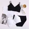 FINETOO KVINNOR PADDED BRA Panties Set Soft Backless Tops Wireless Bras Set Seamless Underkläder Kvinnor Underkläder Set Fitness Top S-XL 211104