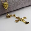 Hänghalsband högkvalitativa mode män kvinnor Jesus kors halsband charms guld rostfritt stål kulkedja radband pärlor smycken3234
