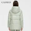 ガスマン女性の冬のジャケット短いスタンドアップカラーフード付きダウンジャケット女性ファッションステッチカラーポケットパーカー81058 211011