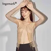 Ingemark Boho Sexy perlas de imitación hueco arnés collar sujetador mujer joyería magnífico Bikini Metal borla cuerpo cadena