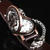 Wristwatches Najwyższej jakości zegarki dla mężczyzn Czaszka Pałąk Bransoletka Beltowy Chronograph Skórzany Zegarek Kwarcowy Religii Masculino