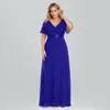 Plus Size Chiffon Uma linha de dama de honra vestidos de comprimento de piso comprido V Neck Simple Boho Jardim Maid of Honor Vestidos Mulheres Formal Vestido de Noite para festas de casamento CL0035