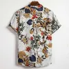 Męskie Kwiatowy Druku Koszulka Z Krótkim Rękawem Marka Henley Neck Hawaiian Koszula Mężczyźni Casual Oddychająca Cienka Tropikalna Koszula Aloha Beach Nosić 210522