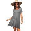 Nice-Forever Summer Women Fashion Back Cross Shirt Klänningar Casual Oversized Strip Dress Btya147 210419