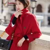 ウールウールコート女性秋と冬の古典的なダブルブレストロングウールコート暖かい厚いコート女性プラスサイズ210930