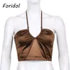 Sexy Rhinestone Satin Crop Top Camis Kobiety Letnia Plaża Boho Halter Topy Backless Bluzki Koszule Kobiet 210427