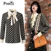 Lisa celebrity style chain printed bow tie office lady blouse shirt women female black turn down collar tops fashion chic 210421