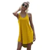 Solid Casual O-Neck Bez Rękawów Sukienka Kobiety Luźne Off Ramię Asymetryczna Bawełna Mini Dress Summer Streetwear Plus Rozmiar 210621