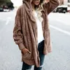 Kadın Ceketler Kadınlar Polar Kürk Ceket Giyim Kış Üstleri Sıcak Kapüşonlu Kabarık Ceket Moda Hoodies Açık Ön Cepler Dış Giyim Overco Güz