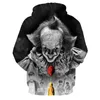 Mäns Hoodies Sweatshirts Movie Stephen King Itthe Clown PennyWise 3D-utskrift Cosplay Kostym Män Kvinnor Tecknad Halloween Sweatshirt