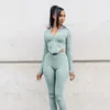 Zipper Stand Collar Tracksuits Two Piece Set Casual Irregular Long Sleeves Top and Pants Sets Female Solid Skinny Women's