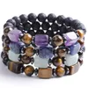 Natural Stone Lava Volcanic Armband Square Cube Amethyst Agate Tiger Eye Pärla Strand Armband Kvinnor Män modesmycken Will och Sandy