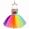 INS rainbow Unicorn girls dresses+headband 2pcs sequin tutu girls dress baby princess dress Holiday Party dresses Christmas dresses 747 V2