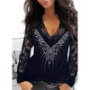 T-shirt da donna Soft Stylish Plus Size See-through Autumn Top Camicia primaverile con bordo in pizzo per la festa Phyl22