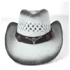 2019 Uomo Donna Cappello da cowboy occidentale di paglia Cappello a tesa larga estivo Cappello da cowgirl Sombrero Hombre all'aperto Q0805