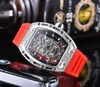 Relógios de quartzo de luxo caixa de aço inoxidável 6 pinos segundos pulseira de borracha relógio masculino