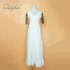 Sommar kvinnor lång strand sexig backless spaghetti strap vit maxi klänning 210415