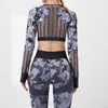 Seamless Camouflage Yoga Set Sport Outfits Women Workout Two 2 Piece Long Sleeve Crop top Leggings Gym Suit Fitness 210802