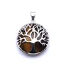 Kvinnor Män Tree of Life Charm Round Quartz Crystal Healing Stones Pendant Amethysts Tiger Eye Lapis Lazuli Opal DIY smycken