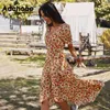 Blumendruck Boho Strand Lange V-Ausschnitt Elegante Dame Wickelkleider Schmetterling Kurzarm Sommer Partykleid Vestidos 210413