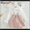 Uppsättningar baby baby, barn moderskap droppe leverans 2021 mode kläder vit blus tröja knit rosa övergripande söta toddler tjejer höst outfits
