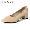 Meotina Pumps Women High Heels Shoes Pointed Toe Thick Heel Shallow Ladies Footwear Summer Beige Black Apricot Plus Size 33-43 210608