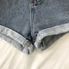 Hemming Denim Mini Shorts Kvinnor Sommar Enkel Mångsidig Hög Midja Brett Ben Jeans Med Bälte Femme 210719