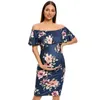 Mulheres Ruffle Off Ombro Maternidade Vestidos Pography Ruffles Roupas de Gravidez Sessão Ruched Laters Joelho Comprimento Bodycon Dress 210721