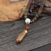 Ethnischer Stil Nepal Gau Box Sechs Worte der Wahrheit Holz Buddha Perlenkette Einfache lange Vintage Halskette Anhänger Necklaces263R