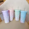 Mugs 550ml Creative Straw Cup Double Layer Rainbow Star Plastic Water Reusable Bottle Large Capacity Drink Mug Tumbler Gift