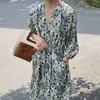 HXJJP Summer Women Long Floral Printed Dresses Female V-neck Three Quarter Sleeve Bohemian Maxi Dress 210607