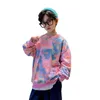 Barn O-Neck Sweatshirt för Boy Tie-Dye Skriv ut Causal Coat för vår Höst Barn Långärmad Bomull T Shirt Ålder 5-14T 211110