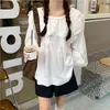 Kobiety z długim rękawem Bluzka Puff Navy White Solid Lace Collar Mori Girl Sweet Japan Style B0692 210514