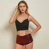 Kvinnors poldans Booty Shorts Taille Candy Kleur Lakleer Sexig klubbkläder Micro Vis Schaal Perlage Mini Korte Mujer