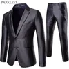 Mens 2 Piece Negócios Terno Formal Elegante Sólido Dois Botões Slim Fit Ternos com Calças Do Noivo Do Casamento Festa TEno Masculino Cinza 210522