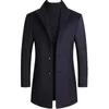 Manteau d'hiver en tweed d'âge moyen pour homme en laine mélangée et coupe-vent long et épais en coton noir bordeaux