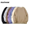 Aachoae Women Unisex Couple Fleece 100% Cotton Suits 2 Pieces Sets Casual Tracksuit Hoodies Sweatshirt Pants Plus Size 220315
