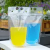 米国在庫ドリンクウェア100ピースヤフス袋袋曇りジッパースタンドアッププラスチック製の飲料バッグ藁やホルダーの再閉じた耐熱性