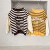 Lente Mode Kinderen Gestreepte Letter Print Sweatshirts Jongens en Meisjes Patchwork Lange Mouw Losse Tops Kleding 210615