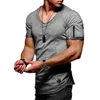 Men's T-Shirts Summer T-shirt Plus Size Solid Color Zipper Short Sleeve V Neck Basic Top Fashion Large 5XL
