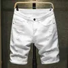 2020 Nieuwe Zomer Wit Zwart Mannen Denim Shorts Slim Grote Maat Casual Knielengte Short Hole Jeans Shorts voor Mannen Bermuda X0601