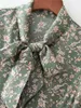 Vintage Women Bow Collar Floral Print Dress Fashion Ladies Elastic Waist Vestidos Streetwear Female Chic Green Mini Dresses 210427