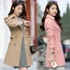 Trench da donna stile coreano Moda Primavera Autunno Slim manica lunga Couverture colletto Nero Casual Cappotti sottili Giacca a vento 210525