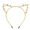 Christmas Jingle Bells Cat Ears Headband Holiday Decoration New Year Party Hair Hoops for Women Girl Gold Silver