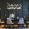 Modern Nordic LED Firefly Hanging Lamp Living Room Round Chandelier Modern Rose Gold/Black Kitchen Branch Pendant Lamps Lighting