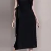 Styl Letni Koreański Moda Temperamemt Sexy Sling Dressthin V Collar Eleganckie Biuro Dor Kobiety Sukienki 210602