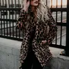 패션 겨울 코트 여성 코트 럭셔리 긴 소매 옷깃 표범 인쇄 모직 두꺼운 따뜻한 미디 플러스 크기 3XL 211220