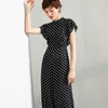 Women Summer Dot Jumpsuit Party High Street Chiffon Elegant Ruffles Wide Leg Black Rompers Plus Size 3XL 4XL 210625