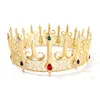 Hårklämmor Barrettes Barock Golden Queen Tiaras Stor Crystal Big Round Royal King Crown Exquisite Rhinestone Pageant Diadem PA307L